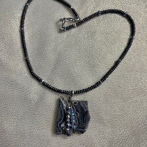 18” Hematite Natural stone Jasper necklace choker ss